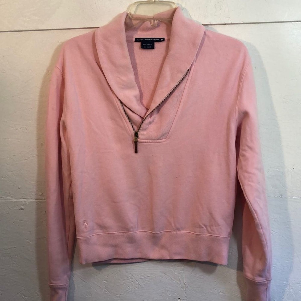 Ralph Lauren Sport Sweater Womens Small M Pink Knit V Neck Cotton